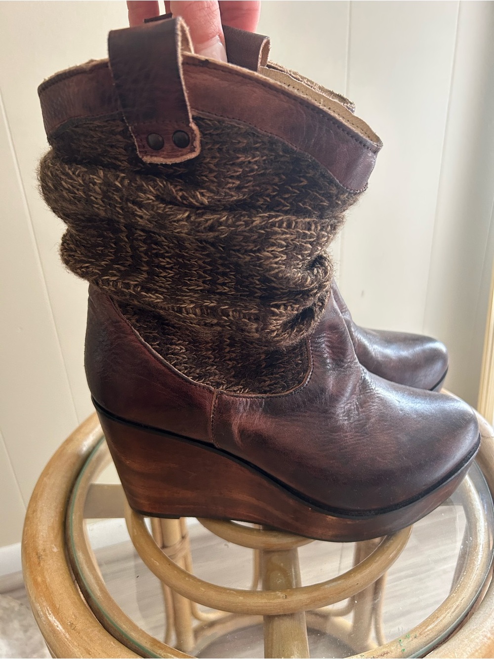 Wooden wedge booties